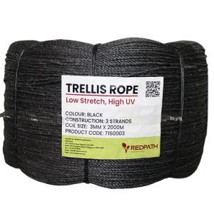 3mm x 2000m Black Trellis Rope 3 Strand Low Stretch (High UV)